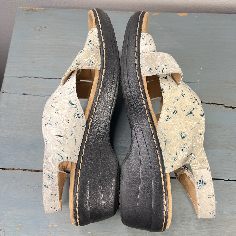Clarks Collection Arla Glitz Wedge Sandals Cream Teal Floral Womens 9 - Picture 7 of 11